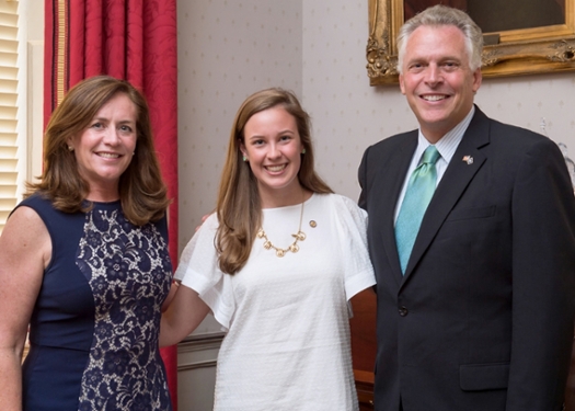 Ashley Murphy '15 (c) with Governor and Mrs. McAuliffe. Photo by Pierre Courtois